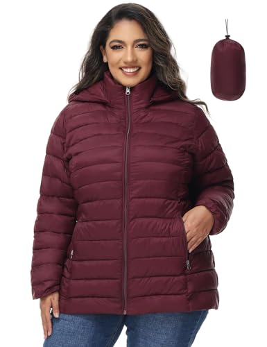 ROYAL MATRIX Women's Plus Size Puffer Jacket with Hood, Packable Lightweight Quilted Travel Outwear Puffer Coat with Pockets