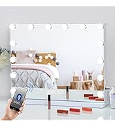 FENCHILIN Large Vanity Mirror with Lights Bluetooth Speaker Hollywood Lighted Makeup Mirror with ...