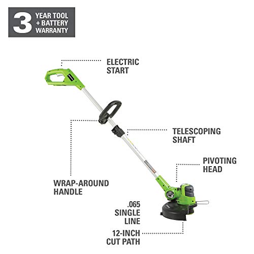 Greenworks 12-Inch 24V Cordless String Trimmer/Edger, 2.0 AH Battery Included 21342