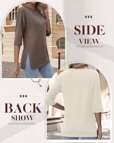 Huukeay 3 Pack 3/4 Length Sleeve Women's Tops Side Slit Tunic Loose Fit Round Neck Tee Shirt Ladies Casual Basic Fall Clothes4