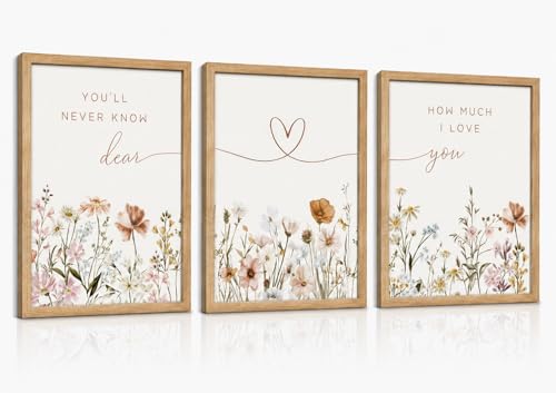 3Pcs Framed Boho Nursery Wall Art Flower Botanical...