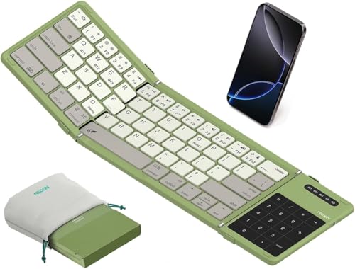 Image of Nilkin Upgraded Foldable Bluetooth Keyboard with Touchpad & Number Pad, Portable Wireless Keyboard for Travel, Pocket-Sized, Full Size Keys, Support 3 Devices for iPad Laptop Tablets Phone, (Green)