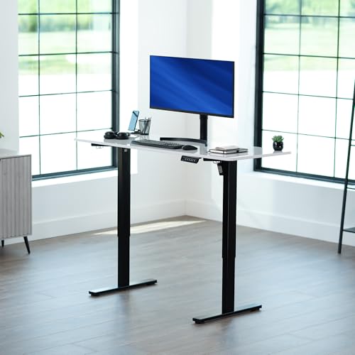 Image of VIVO White Dry Erase 60 x 24 in Standing Desk, DESK-KIT-1B6WE | Electric, Holds 220 lbs, Sit Stand, Height Adjustable Whiteboard Table, Solid One-Piece Top, 1B Series, Black Frame