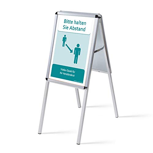 Kleiner Kundenstopper A2 OUTDOOR | verzinkte Metallrückwand rostfrei | Werbeaufsteller Hinweisständer Plakatständer Kundenstopper A1 wetterfest beidseitg für 2 Plakate | inkl. Schutzfolien