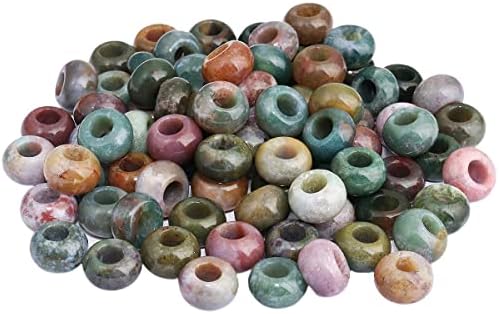 SUNYIK Indian Agate Large Hole (6mm) Rondelle Loose Charms European Bead fits Bracelet,Jewelry Makings Pack of 20