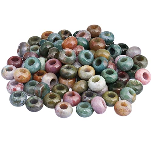 Sunyik Indian Agate Large Hole (6Mm) Rondelle Loose Charms European Bead Fits Bracelet,Jewelry Makings Pack Of 20 #TOP4