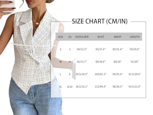 Mina Self 2025 Womens Summer Tweed Plaid Vest Tops Sleeveless Lightweight Crop Double Breasted Work Jacket 6