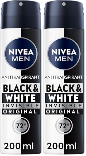 NIVEA MEN Déodorant Spray Invisible For Black & White Original (1 x 200 ml), déodorant homme anti-traces blanches et jaunes, anti-transpirant aisselles protection 48 h...