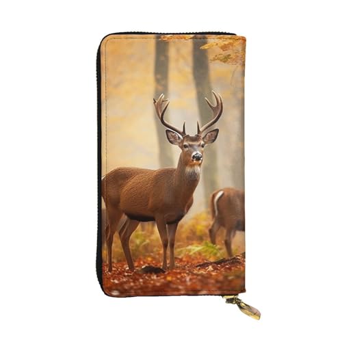 White Tail Deer in Autumn Forest Leather Wallet for Women Long Coin Purse Ultra Slim Credit Cards Holder Bifold Clutch