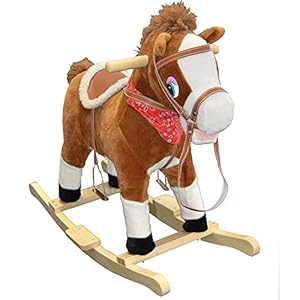 Hobbelpaard schommeldier hout pluche schommel kinderspeelgoed schommel baby kind speelgoed (paard bruin met geluid)