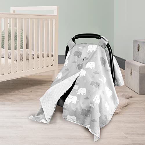 Image of TANOFAR Car Seat Cover Baby, Carseat Covers Baby Boy Girl, Peekaboo Opening Infant Car Seat Cover for Winter, Warm & Cozy, Grey Elephant