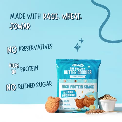 Image of Troovy Healthy Butter Cookies (Pack of 10) | Made with goodness of Millets, Jowar, Ragi and Whole Wheat | All Natural Ingredients | Made with Jaggery, No Processed Sugar | 80gm x 10