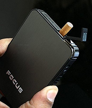Image of MEESA Focus Ultra Thin Plastic, Stainless Steel Cigarette Case with Inbuilt Cigarette Lighter