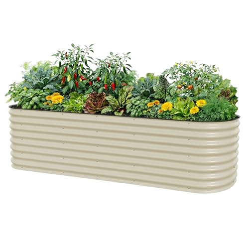 Image of Vego garden 26 inch Extra Tall Raised Garden Bed Kits, 10 in 1 Modular Raised Planter Box for Vegetables Flowers Fruits Oval Metal Raised Garden Pearl White