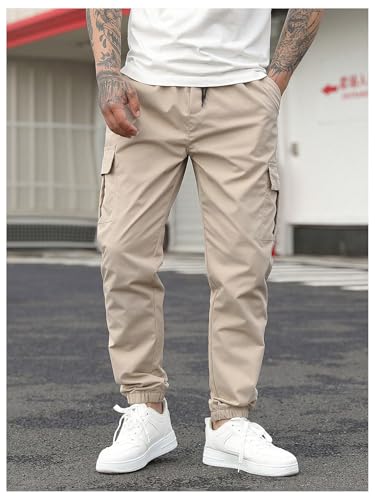 SOLY HUX Men's Cargo Pants Drawstring Waist Lightweight Outdoor Casual Joggers with Pockets2