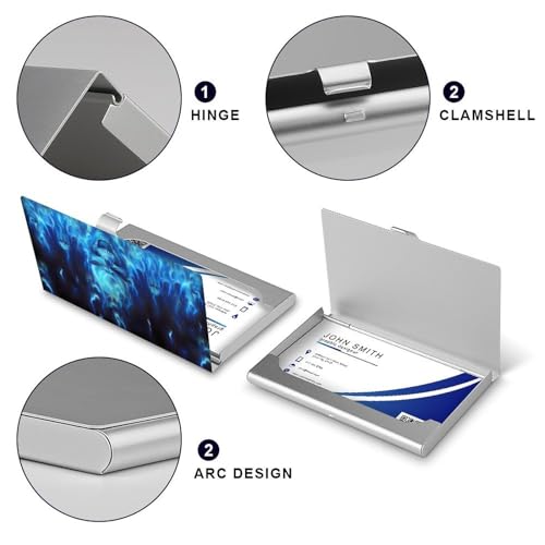 Blue Flame Skull Business Card Holder Slim Metal Case Pocket Wallet for Men Women4