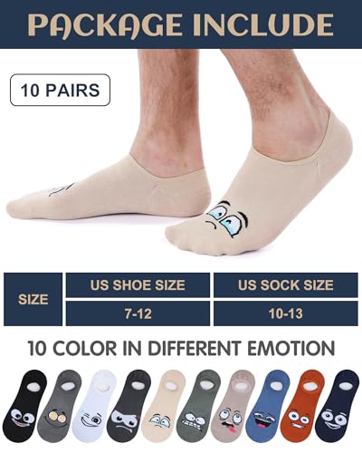 10 Pairs Funny Emotion No Show Socks for Men Novelty Different Fun Designs Colors Invisible Low Cut Thin Ankle Socks Non Slip Casual Liner Short Sock Summer Holiday Gift for Men Dad Grandpa2