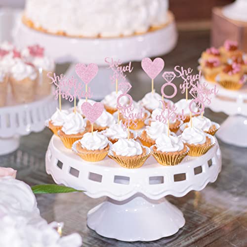 Donoter 24 Pieces Pink Glitter Engagement Cupcake Toppers He Asked She Said Yes Diamond Ring Heart Cupcake Picks For Wedding Bridal Shower Party Cake Decorations #TOP2