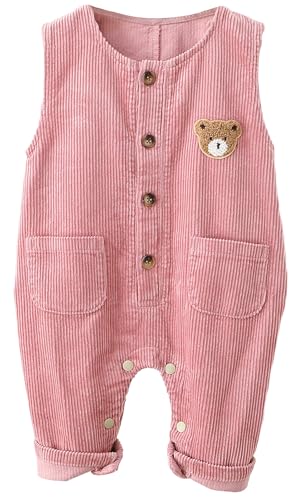 Image of Happy Cherry Baby Boys Cute Corduroy Overalls Kids Pants Suspender Trousers Toddler One Piece Jumpsuit Solid Romper One Piece Bottom Outfit Pink 12-18 Months 2024
