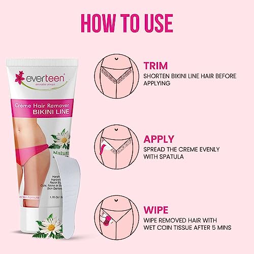Image of everteen Hair Removal Cream for Women & Girls, Painless Hair Remover Cream for Bikini Line and Underarms, No Harsh Smell, Skin Darkening or Rashes - Twin Pack 50g+50g