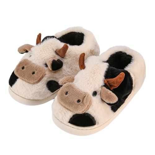 sharllen Fluffy Cow Slippers Novelty Cute Animal Fuzzy Plush House Shoes for Women Black 230