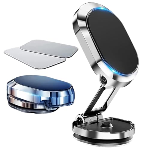 Image of Leeneen Magnetic Phone Holder for Car,Foldable Ultra Strong Magnetic Suction Car Phone Mount with2Metal Plates.360Rotation Universal Adjustable Smartphone Dash Mount for All Phones&Tablets (Silver)