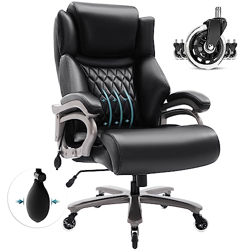 Big and Tall 400lbs Office Chair- Adjustable Lumbar Support Quiet Rubber Wheels Heavy Duty Metal Base, High Back Large Executive Computer Desk Chair, Thick Padded Ergonomic Chair for Office, Black Big and Tall 400lbs Office Chair- Adjustable Lumbar Support Quiet Rubber Wheels Heavy Duty Metal Base, High Back Large Executive Computer Desk Chair, Thick Padded Ergonomic Chair for Office, Black