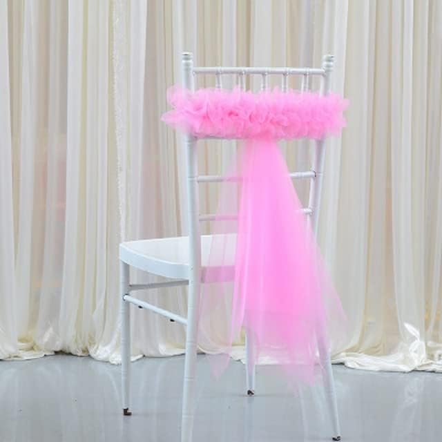 Wedding Chair Decoration Organza Chair Sash Flower Knot Band Gold/Blue/Pink/Purple Elastic Ribbon for Wedding Party Banquet 1pc-Green(Pink)