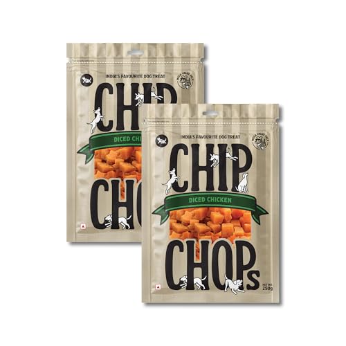 Image of Chip Chops Diced Chicken Dog Treats are an Excellent Source of Protein and Low in Fat, Providing a Healthy Snack Option for Your Dog 250g (Pack of 2)