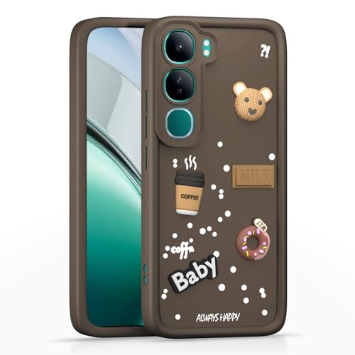 Image of Outlouders Back Cover for Vivo Y300 5G / Vivo V40 Lite 5G | Cute Fun Cartoon 3D Bear Silicone | Full Body Protection Bumper Case (Brown)