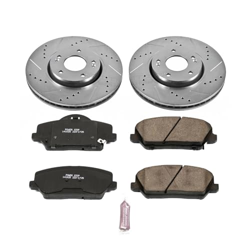 Image of PowerStop Front Brake Kit for Kia Forte Koup 2014-16 | Kia Forte5 2014-16 - Drilled and Slotted Disc Rotors with Carbon-Fiber Ceramic Brake Pads Replacement, K6935