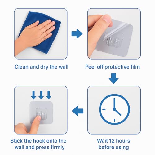Image of CentraLit Transparent Self Adhesive Wall Hooks (20 Pieces) - Heavy Duty Clear Sticky Hooks for Bathroom, Kitchen, Door & Wall - Waterproof No Drill Strong Adhesive Hook Set