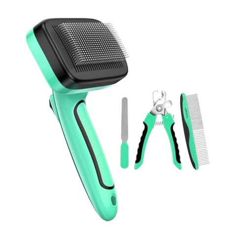 ReadyHouse 4-in-1 Dog & Cat Grooming Kit: Includes Pet Comb, Nail Clippers, Deshedding & Cleaning Brushes