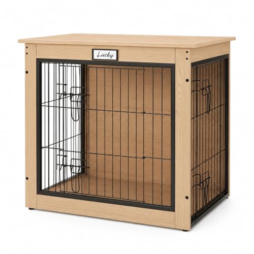 28' Dog Crate Furniture for Small and Medium Dogs, Wooden Indoor Dog Kennel with Double Doors...