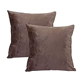 sykting Decorative Pillow Covers Solid Super Soft Short Plush Fuzzy Throw Pillow Covers for Bed Couch Chair Pack of 2 Square 18x18 inch Brown
