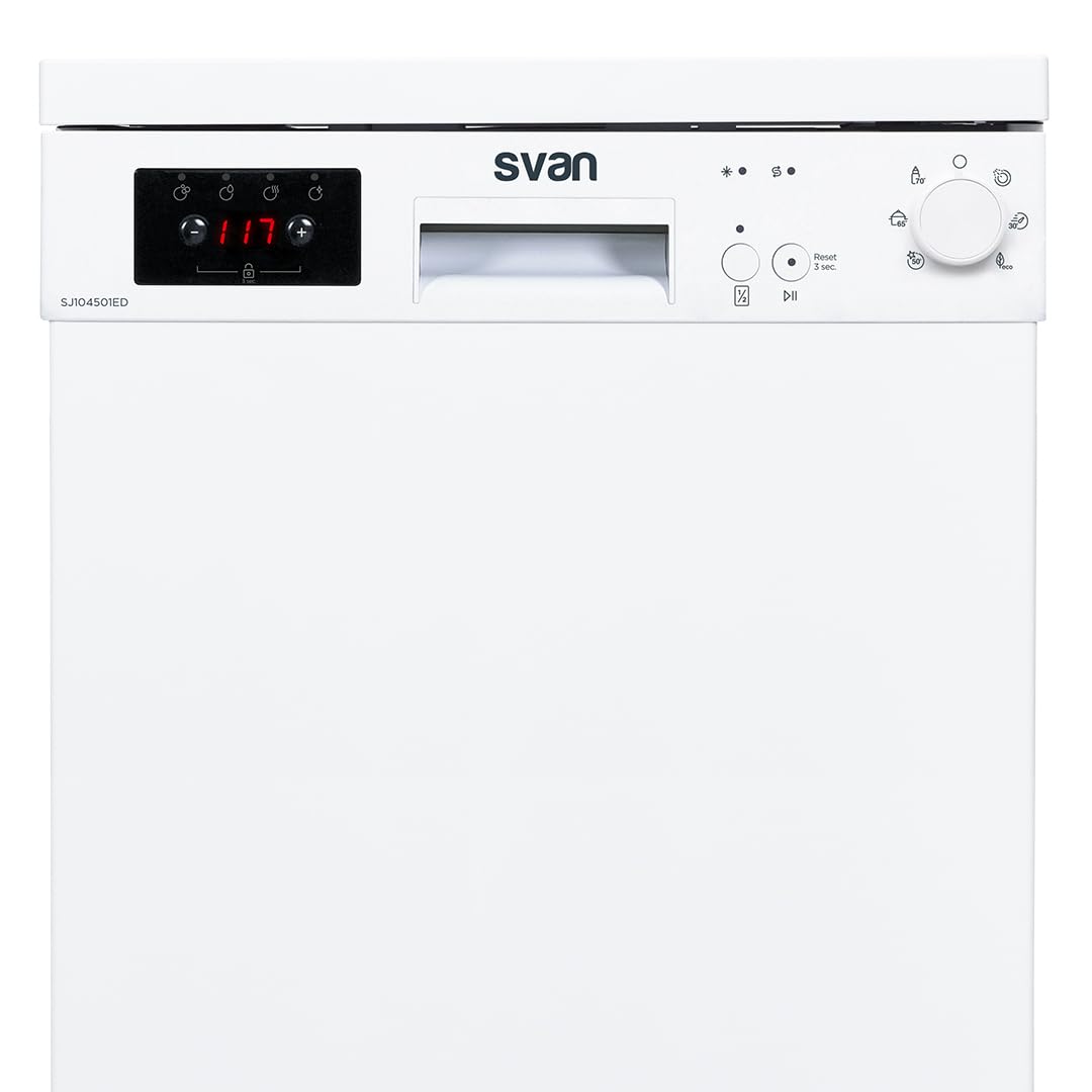 Svan Lavavajillas Blanco, Libre Instalación, SJ104501ED. 10 Cubiertos, 2 Bandejas, 6 Programas, Control Electrónico, Clase Energética E