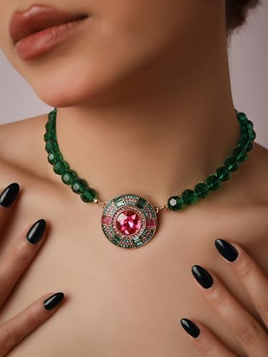 OJERRY Byzantine Medieval Statement Sparkling Gemstone Chunky Bib Charm Cluster Necklace for Women, Jewelry Accessories Romantic Cool Gifts for Her Women4