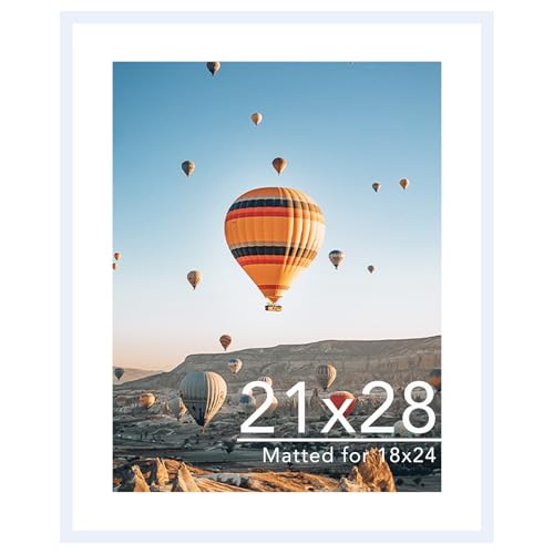 Image of JCJMY 21x28 Picture Frame with 18x24 Mat, Display Photo 18x24 with Mat or 21 x 28 Without Mat, Wall Hanging Large 21 by 28 Poster Frame with Plexiglass, White