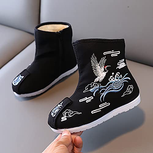 Boys Cloth Shoes Children Embroidered Shoes Boys Hanfu Shoes Boots Chinese New Year (Black, 8-9 Years Little Child)2