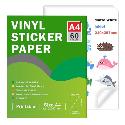 Papier autocollant vinyle blanc mat A4 jet d'encre imprimable Silhouette 60 feuilles