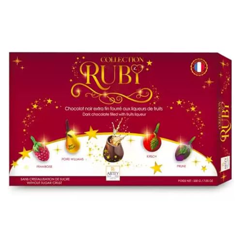 Abtey – Boîte Collection Ruby 200g – Chocolats fins à la Liqueur enrobés de Chocolat Ruby