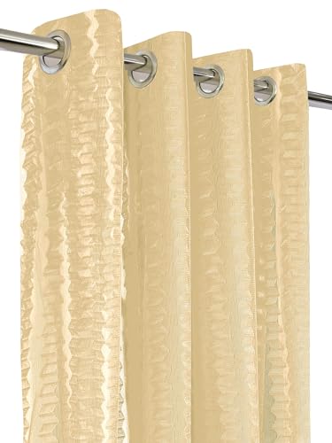 Image of Polyester Transparent Zig-Zag Net Sheer Curtains for Door Balcony Home Decoration, 10 feet Long, Beige, Set of 2