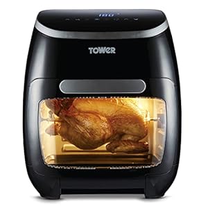Tower T17039 Xpress Pro Airfryer – 5-in-1 digitale mini-elektrische oven – 5-in-1 digitale elektrische oven – olievrije friteuse – elektrische friteuse met snelle luchtcirculatie, timer van 60 minuten, 11 l, 2.000 W, zwart
