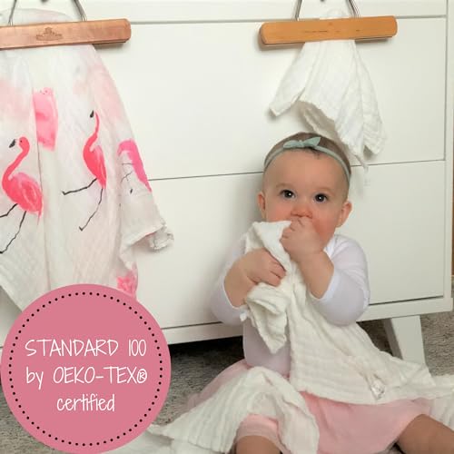 Image of LollyBanks Muslin Swaddle Blankets, 100% Cotton Baby Swaddle Blanket for Girls, Soft and Large 47 x 47 Inches Newborn Swaddle, Breathable Baby Receiving Blankets, Registry (Flamingo Print)