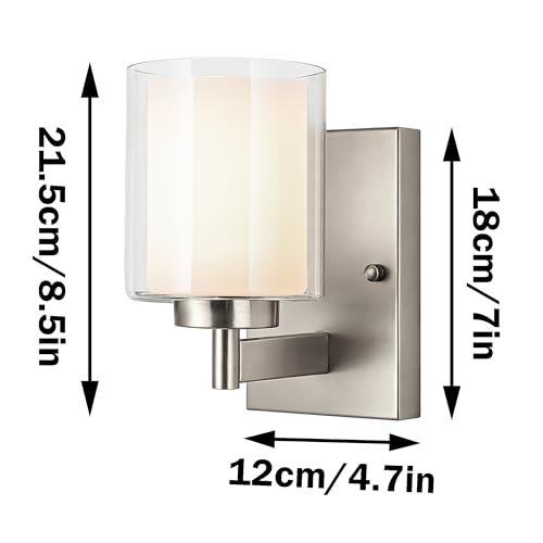 Image of Battery Operated Wall Sconce Set of 2, 10000mAh Wireless Rechargeable Wall Sconce with Remote Control, RGB Dimmable Bathroom Light Fixtures with Double Clear Glass Shade for Mirror Bedroom