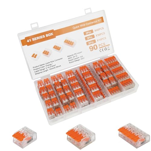 90 Stück Kabelverbinder 2/3/5 Polig Kabelklemmen Elektro Verbindungsklemmen 4mm Lüsterklemmen für Feste Kabel