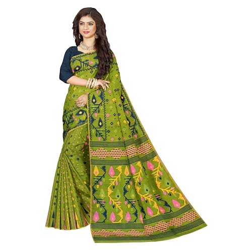 Image of Mayabi Women's Dhakai Jamdani Cotton Silk Saree Traditional Bengali Tant Korat Work, Without Blouse Piece