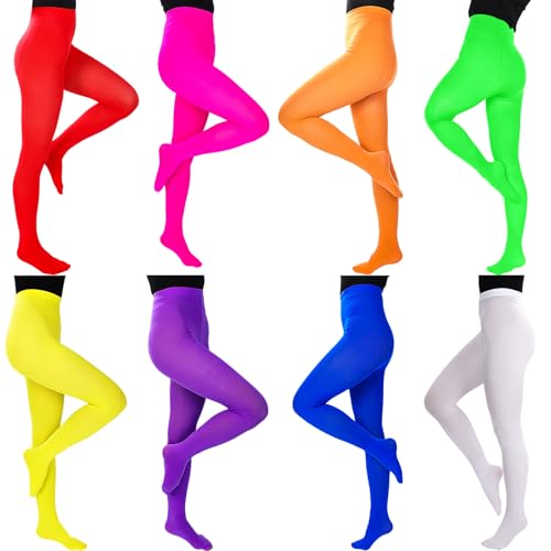 8 Pairs Opaque Solid Colored Tights Set 8 Halloween Colors Women's 80 Denier Soft High Waist Footed Pantyhose