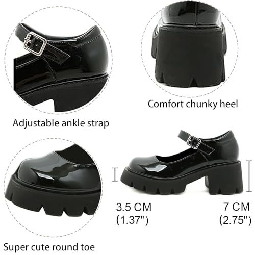 CouieCuies Mary Jane Women Chunky Heel Platform Pumps Buckle School Shoes Black Gothic Shoes2