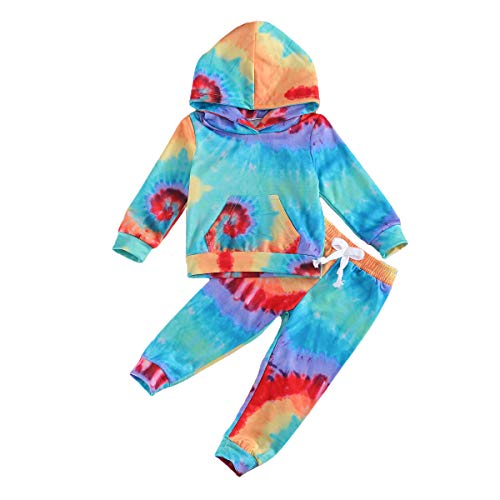 Toddler Baby Girl Boy Fall Winter Clothes Tie Dye Hoodie Sweatshirt+ Drawstring Jogger Kids Trendy Tracksuit Set (Blue Yellow, 2-3 Years)